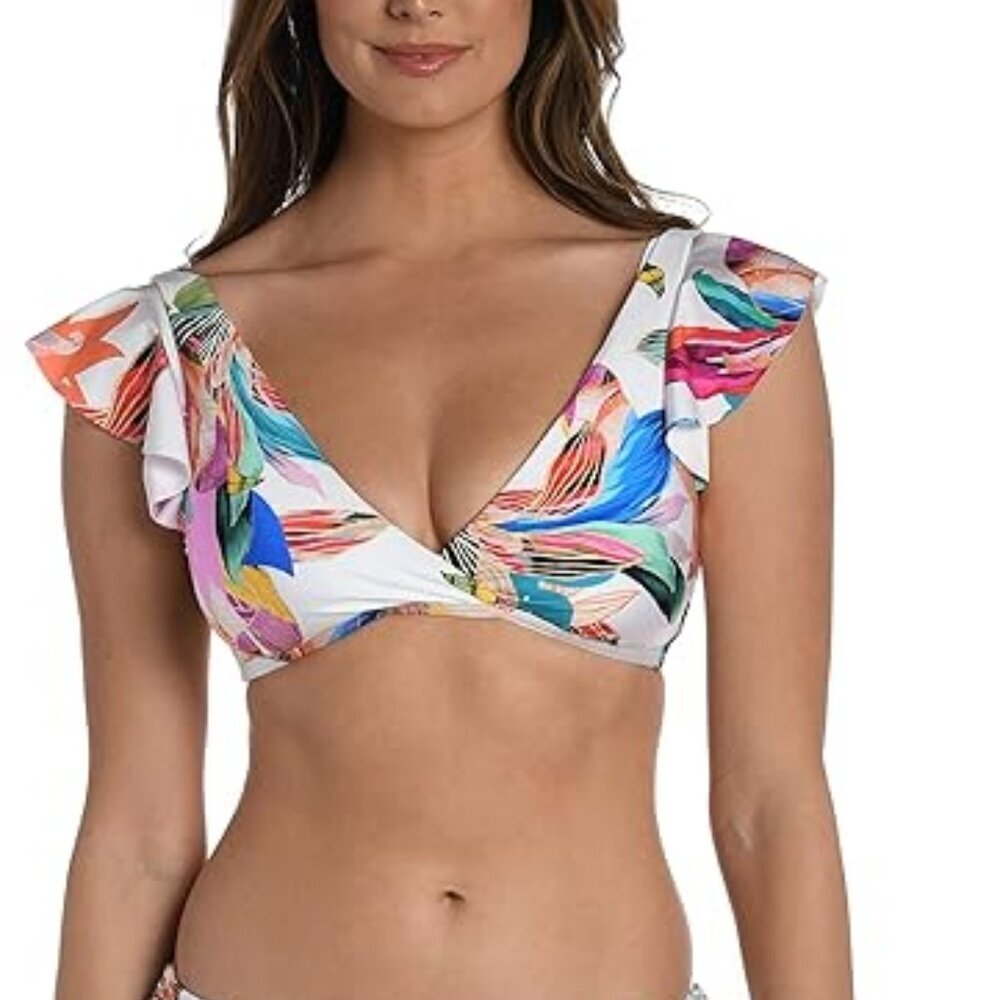 NWT La Blanca Paradise City Found Ruffle Sleeve Bikini Top & Bottom Set Sz 10